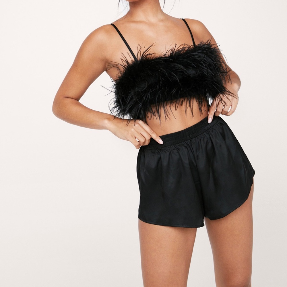 Satin Feather Cami Top and Short Set